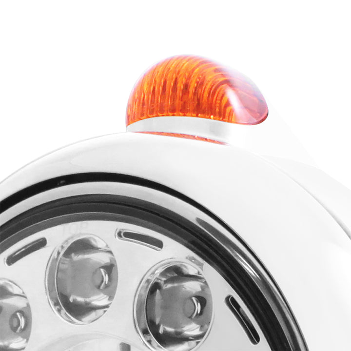 Stainless Steel Guide 682-C Headlight 11 LED Bulb &amp; Dual Mode LED Signal - Amber Lens