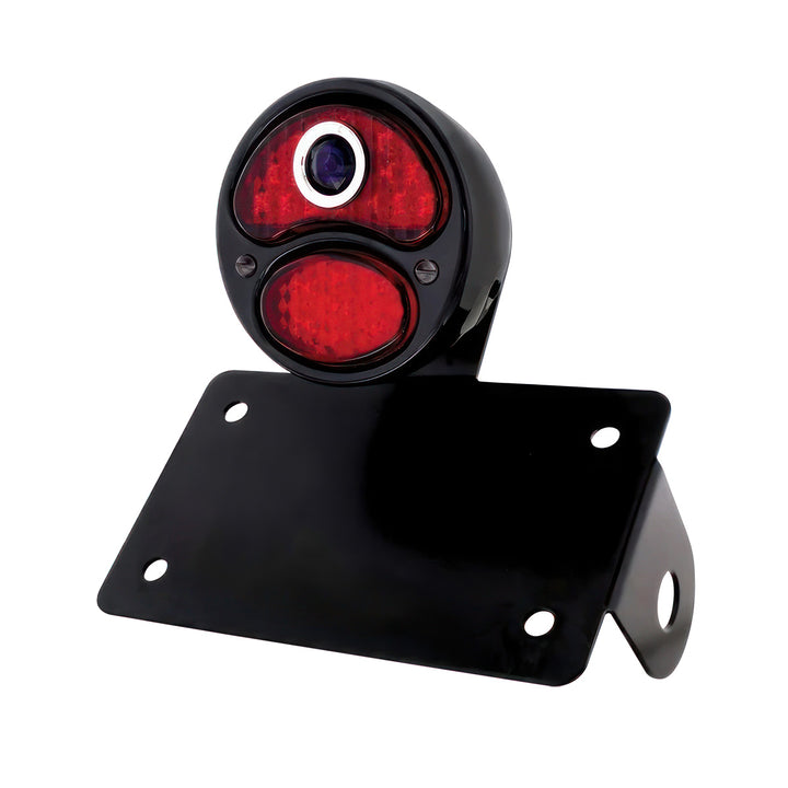 Black 1928 DUO Lamp &amp; Blue Dot Style LED Tail Light Assembly With Horizontal Mounting Bracket For Motorcycle