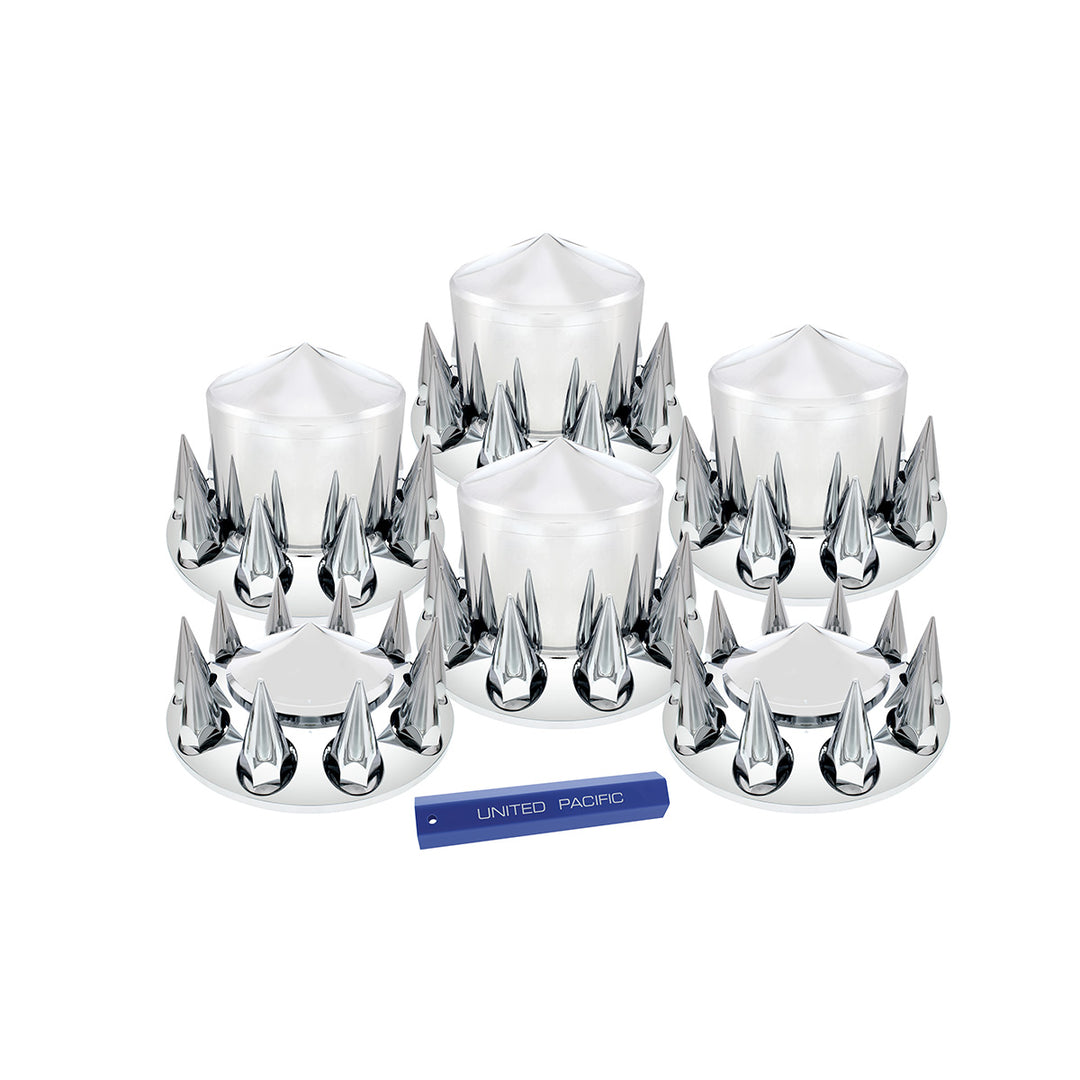 Pointed Axle Cover Combo Kit With 33mm Spike Thread-On Nut Covers &amp; Nut Cover Tool - Chrome