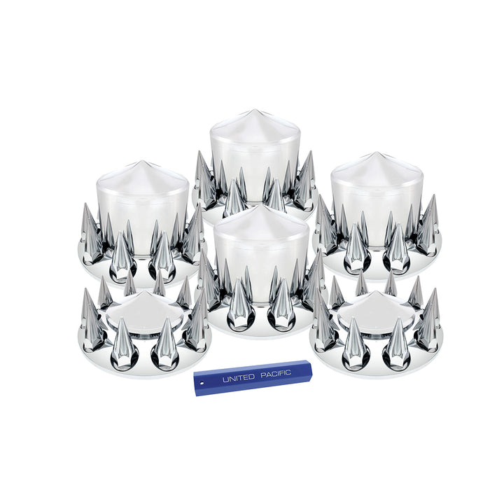 Pointed Axle Cover Combo Kit With 33mm Spike Thread-On Nut Covers &amp; Nut Cover Tool - Chrome