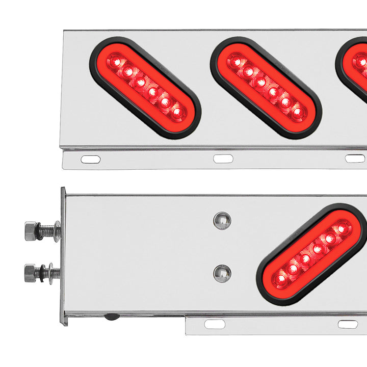 2-1/2" Bolt Pattern Stainless Steel Spring Loaded Bar With 6 x 22 Red LED 6" Oval GloLight &amp; Grommet - Red Lens (Pair)