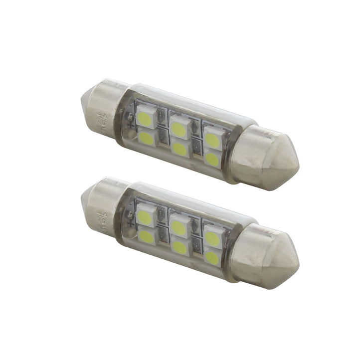 6 SMD High Power Micro LED 6418/6461 - 36mm Dome Light Bulb - White (2-Pack)