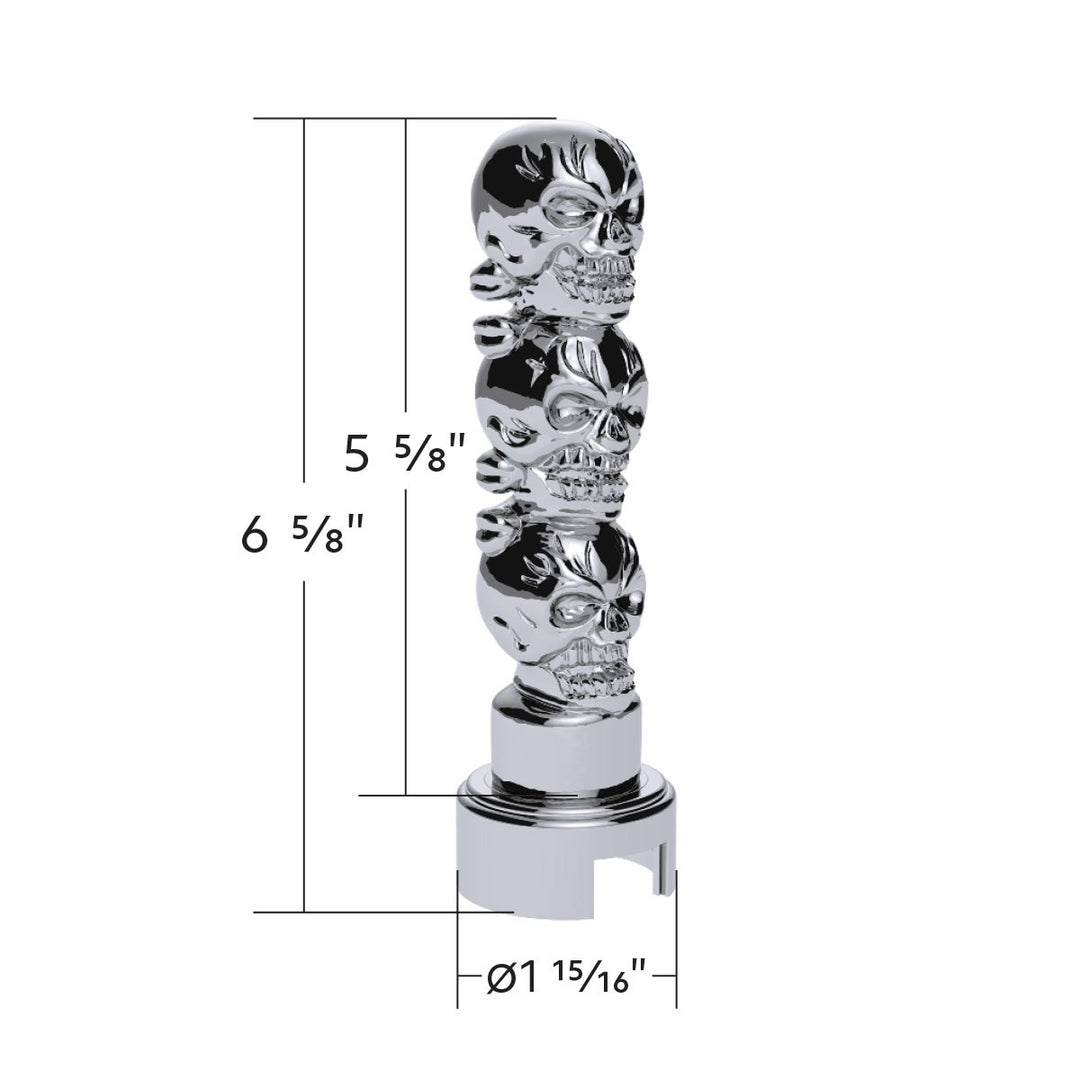 Thread-On 3 - Skull Gearshift Knob With Adapter For Eaton - Fuller 13/15/18 Speed Shifter - Chrome
