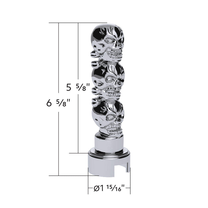 Thread-On 3 - Skull Gearshift Knob With Adapter For Eaton - Fuller 13/15/18 Speed Shifter - Chrome