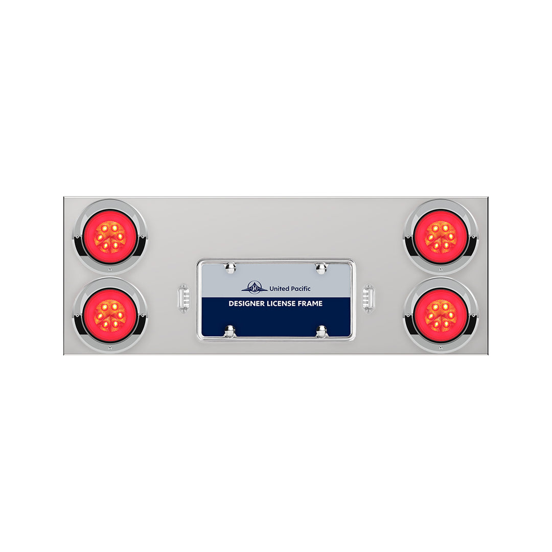 33-3/4" Stainless Rear Center Panel With Four 21 LED 4" GloLight &amp; Visors - Red LED/Clear Lens