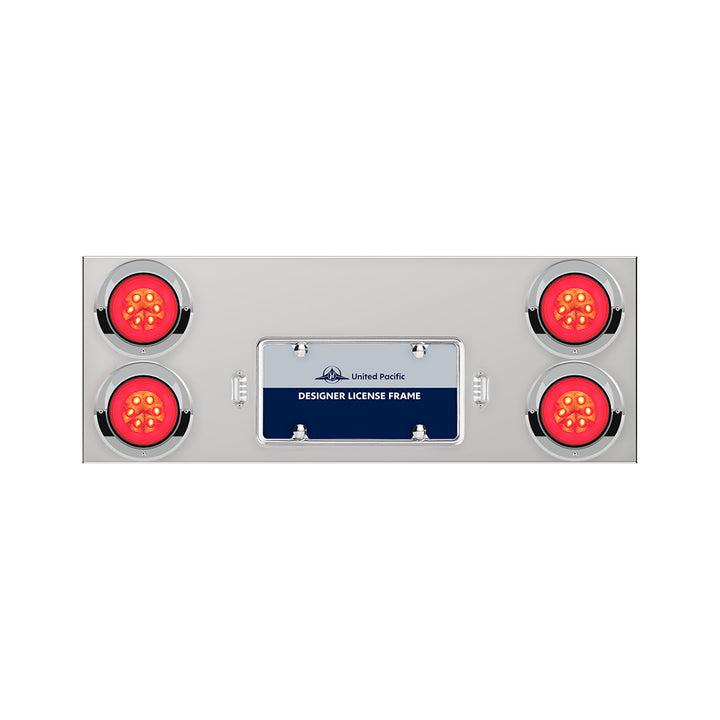 33-3/4" Stainless Rear Center Panel With Four 21 LED 4" GloLight &amp; Visors - Red LED/Clear Lens