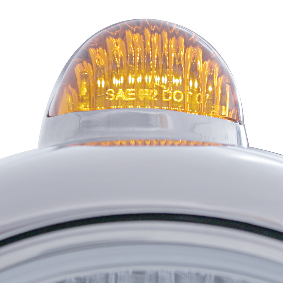 Stainless Steel Guide 682-C Headlight H6024 &amp; Dual Mode LED Signal - Amber Lens