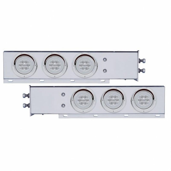 2" Bolt Pattern Stainless Steel Spring Loaded Bar With 6 x 21 LED 4" GloLight &amp; Visors - Red LED/Clear Lens (Pair)