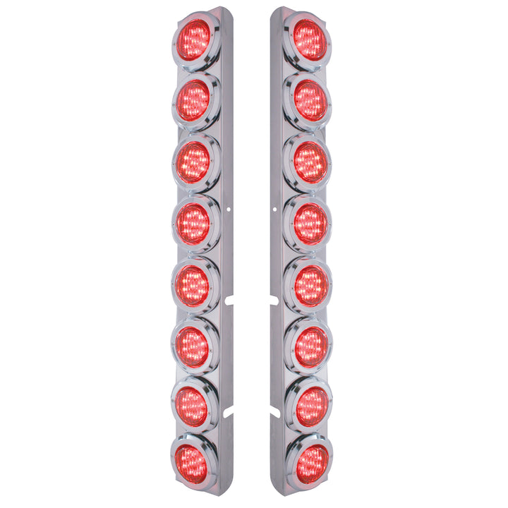 Stainless Rear Air Cleaner Bracket With 16 x 9 LED 2" Lights &amp; Bezels For Peterbilt - Red LED/Red Lens