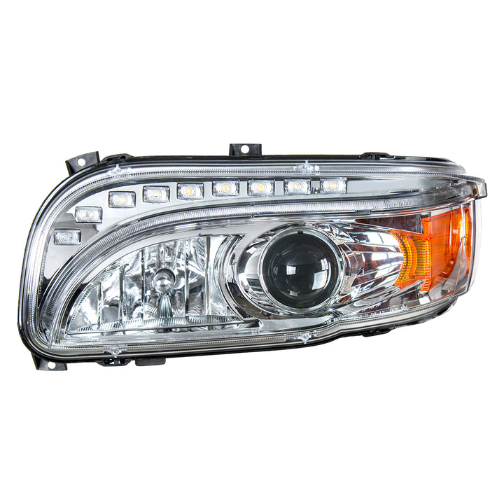 Chrome Projection Headlight With LED Turn &amp; DRL For Peterbilt 389 (2008-2023) &amp; 388 (2008-2015) - Driver