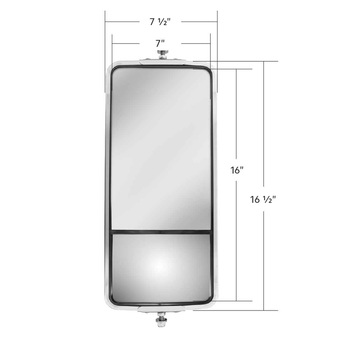 7" x 16" 430 Stainless Steel West Coast Style Mirror With Convex Lower Mirror - Non Heated