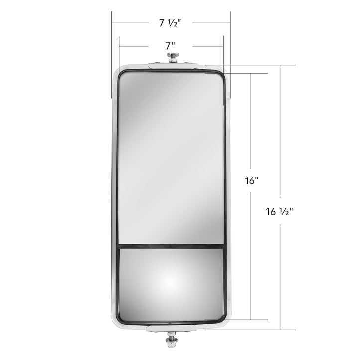 7" x 16" 430 Stainless Steel West Coast Style Mirror With Convex Lower Mirror - Non Heated