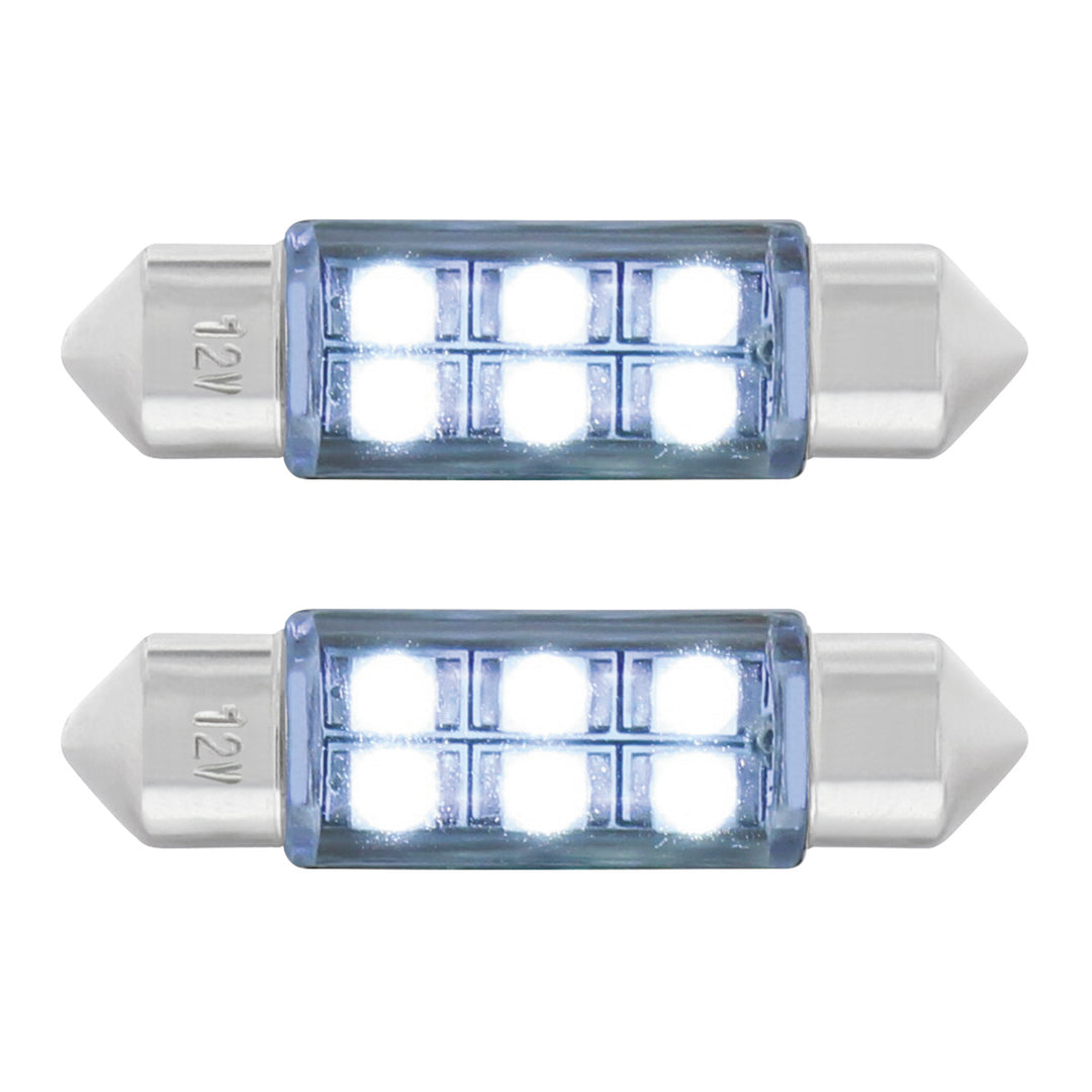 6 SMD High Power Micro LED 6418/6461 - 36mm Dome Light Bulb - White (2-Pack)