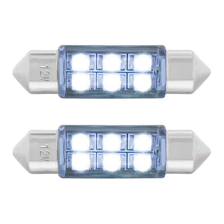 6 SMD High Power Micro LED 6418/6461 - 36mm Dome Light Bulb - White (2-Pack)