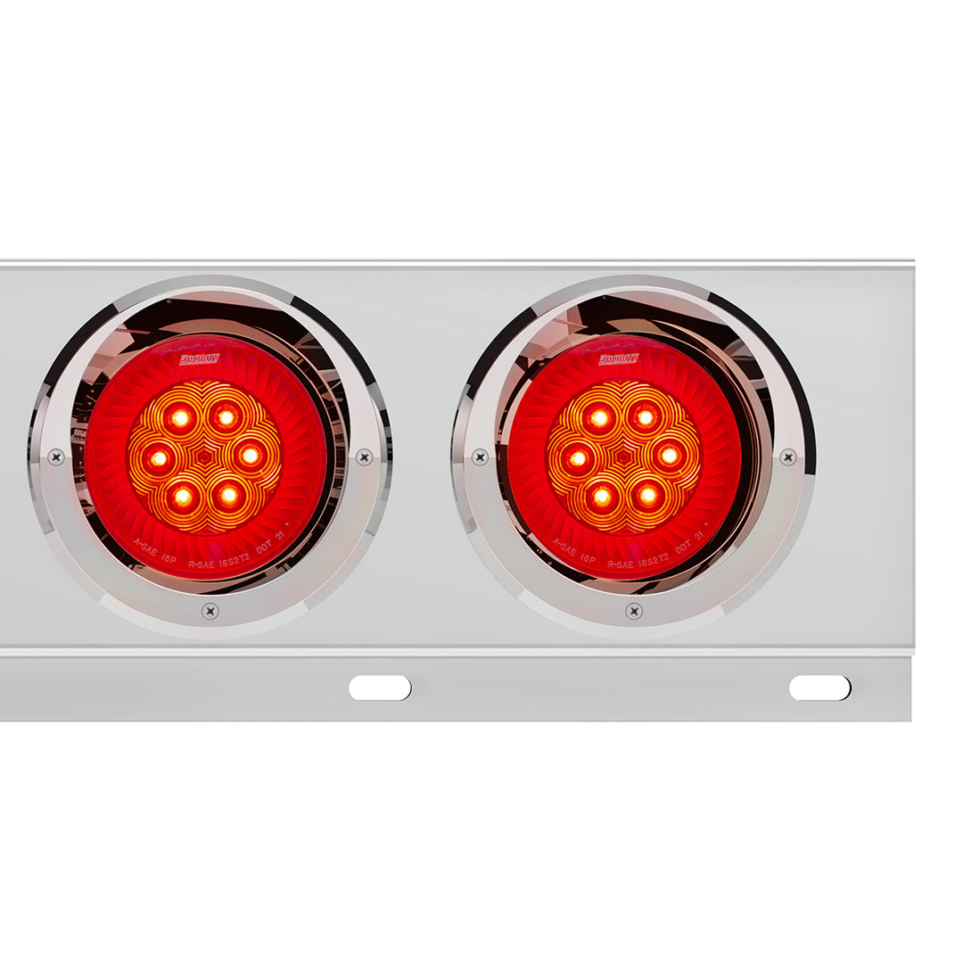 2-1/2" Bolt Pattern Stainless Steel Spring Loaded Bar With 6 x 4" 16 LED Turbine Lights &amp; Visors - Red LED/Red Lens (Pair)