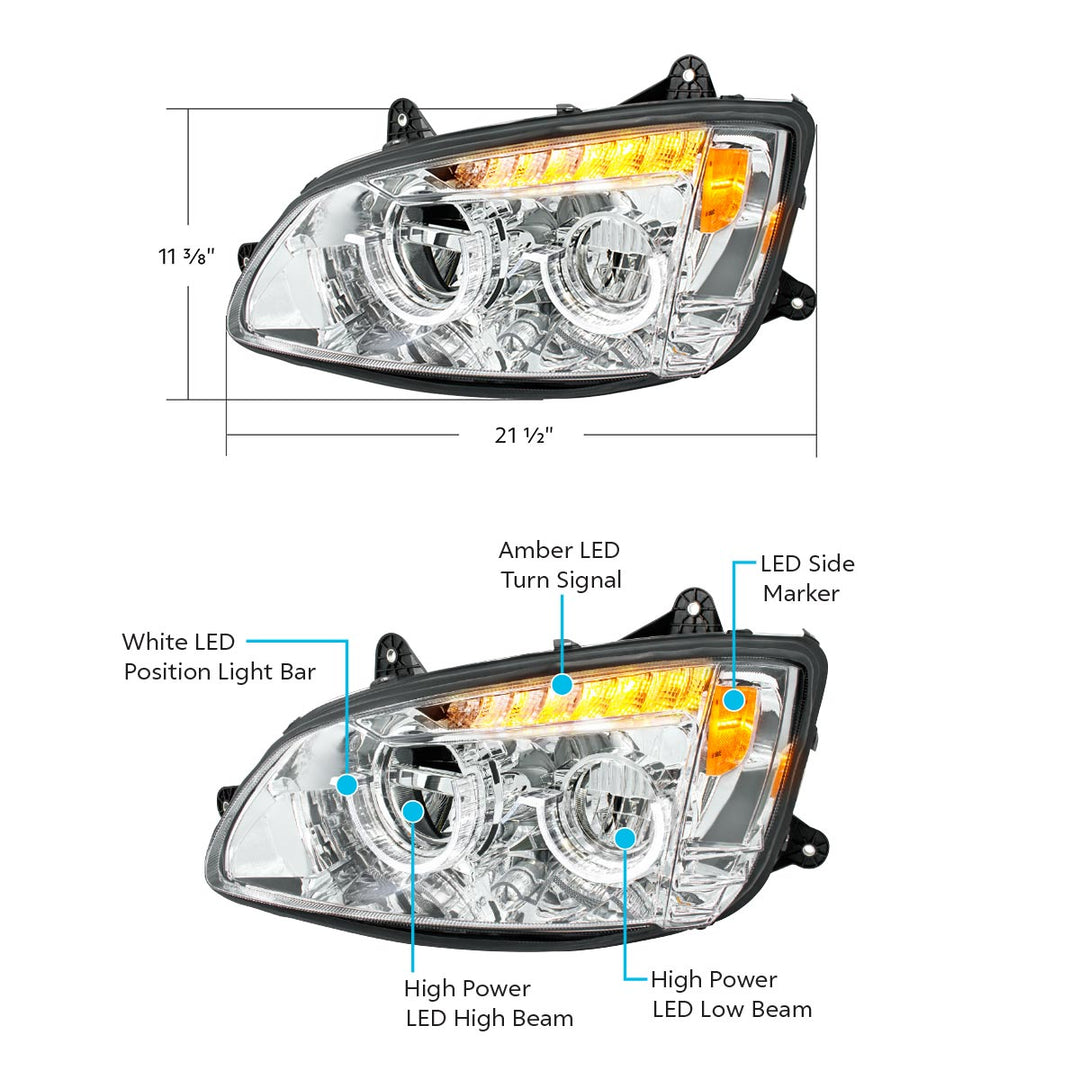 Chrome Full LED Headlight For 2008-2017 Kenworth T660 - Driver