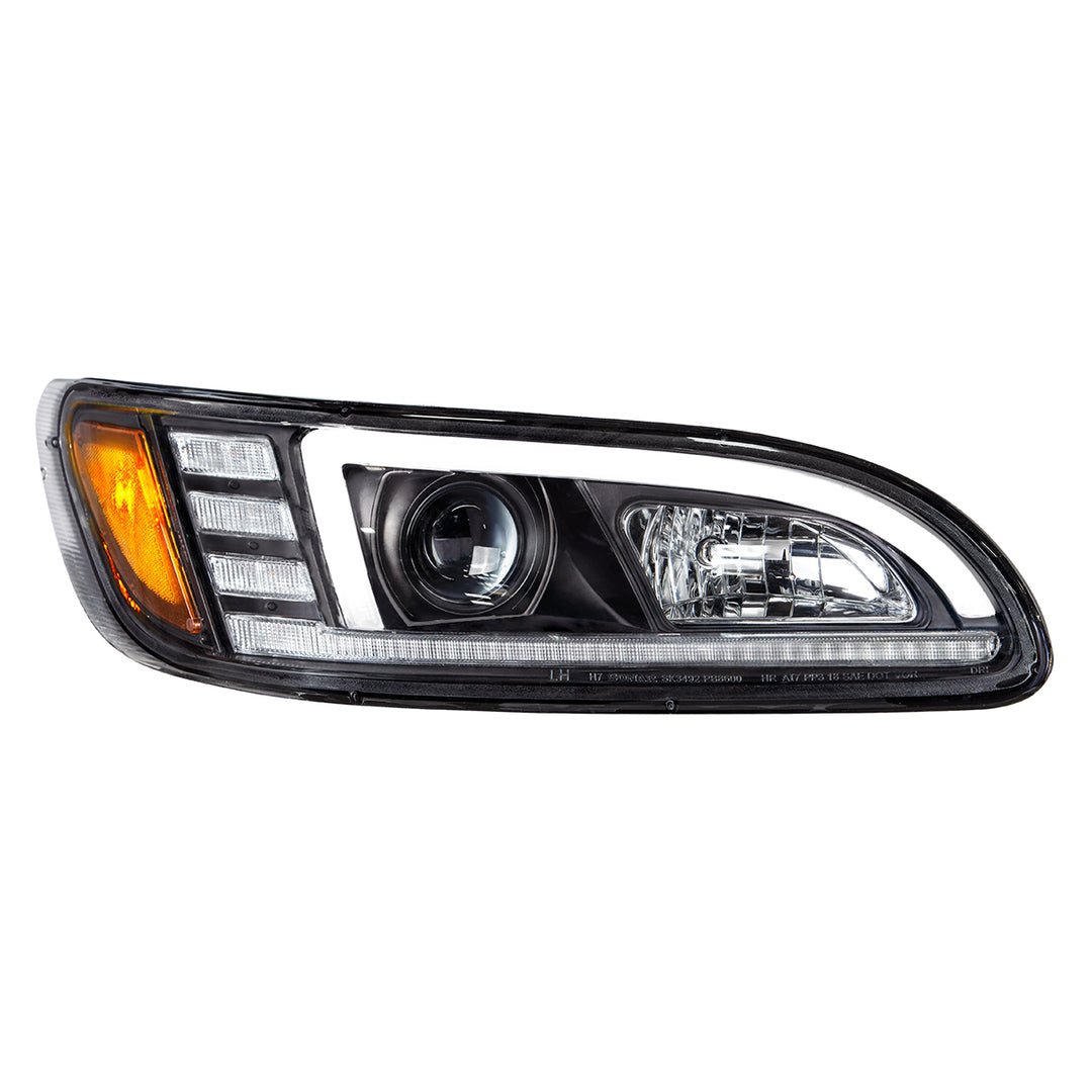 Black Projection Headlight With LED Sequential Turn &amp; DRL For 2005-2015 Peterbilt 386 - Passenger