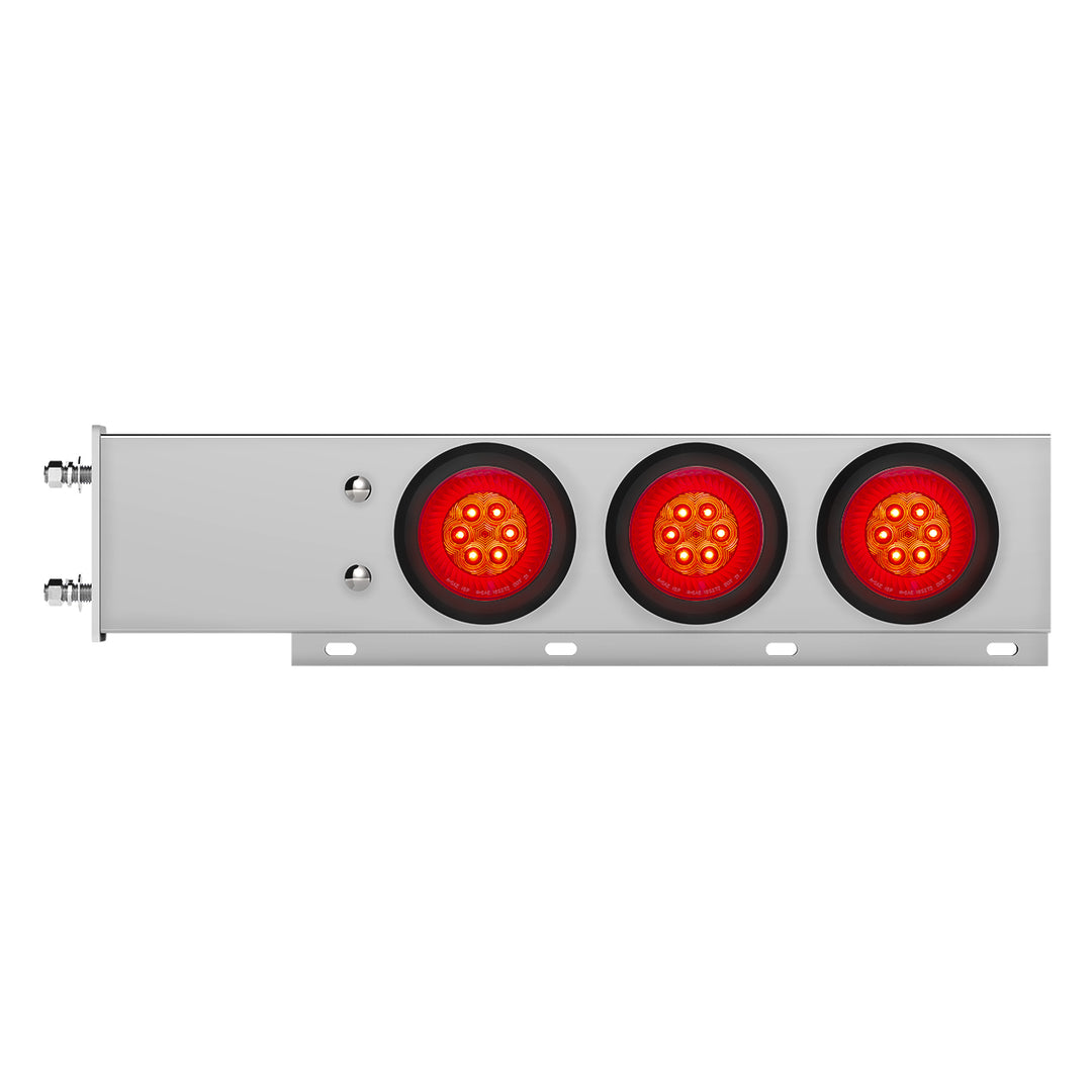 3-3/4" Bolt Pattern Chrome Spring Loaded Bar With 6 x 4" 16 Red LED Turbine Lights - Red Lens (Pair)