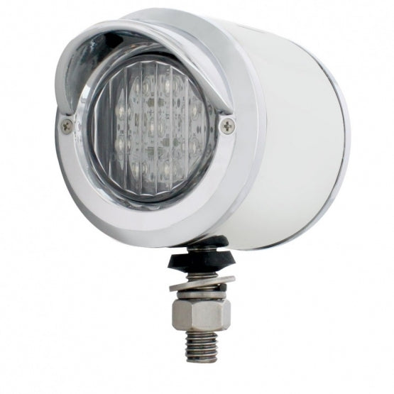 Stainless Steel 2" Double Face Light With 9 LED 2" Lights &amp; Visors - Amber &amp; Red LED/Clear Lens