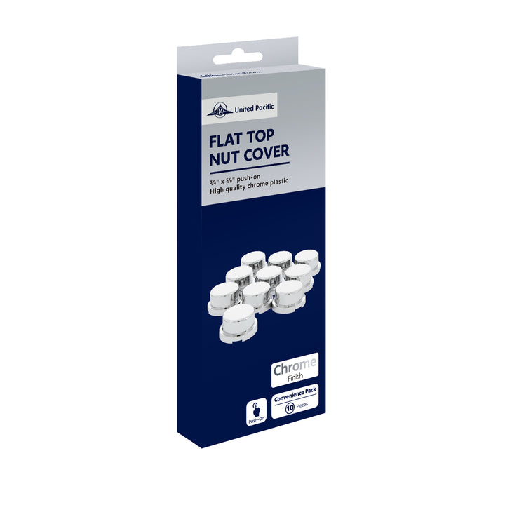 3/4" x 5/8" Chrome Plastic Flat Top Nut Covers - Push-On (10-Pack)