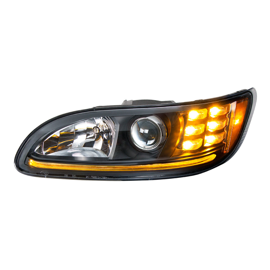 "Blackout" Projection Headlight With LED Turn &amp; Position Light for 2005-2015 Peterbilt 386 - Driver