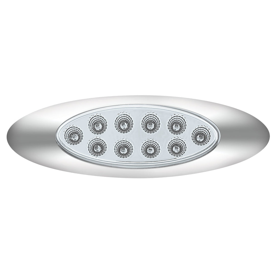 10 LED Oval Double Fury Light With Clear Lens &amp; Chrome Bezel (Clearance/Marker) - Amber &amp; Blue LED/Clear Lens