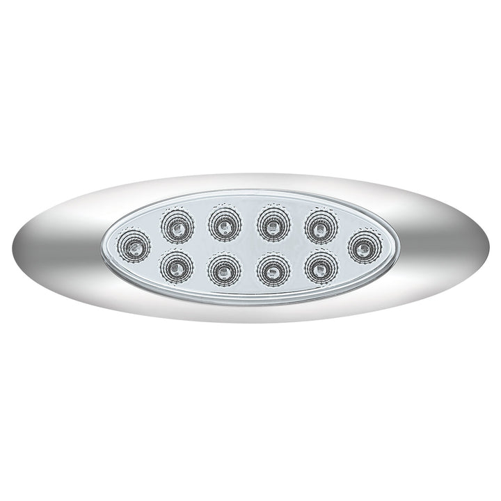 10 LED Oval Double Fury Light With Clear Lens &amp; Chrome Bezel (Clearance/Marker) - Amber &amp; Blue LED/Clear Lens