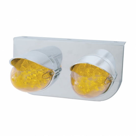 Stainless Light Bracket With 2 x 19 LED Reflector Lights &amp; Visors - Amber LED/Amber Lens