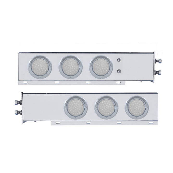 2" Bolt Pattern Stainless Steel Spring Loaded Bar With 6 x 36 LED 4" Lights &amp; Visors - Red LED/Clear Lens (Pair)