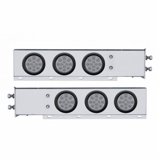 2-1/2" Bolt Pattern Chrome Spring Loaded Bar W/6 x 12 LED 4" Reflector Lights - Red LED/Clear Lens (Pair)