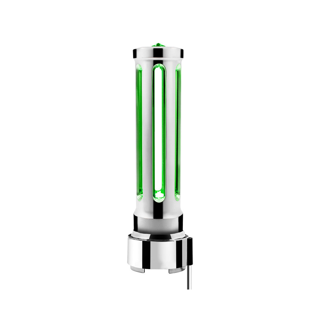 Thread-On Chrome Sonoma Style Gearshift Knob With LED 9/10 Speed Adapter - Dark Green Crystal/Green LED