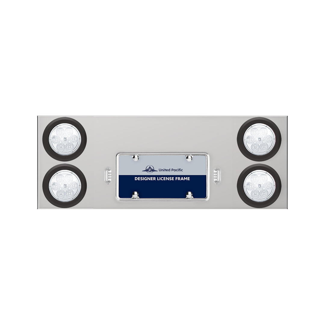 33-3/4" Stainless Rear Center Panel With Four 7 LED 4" Reflector Lights &amp; Grommets - Red LED/Clear Lens