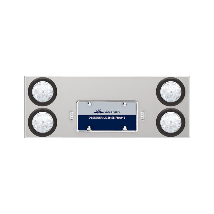 33-3/4" Stainless Rear Center Panel With Four 7 LED 4" Reflector Lights &amp; Grommets - Red LED/Clear Lens
