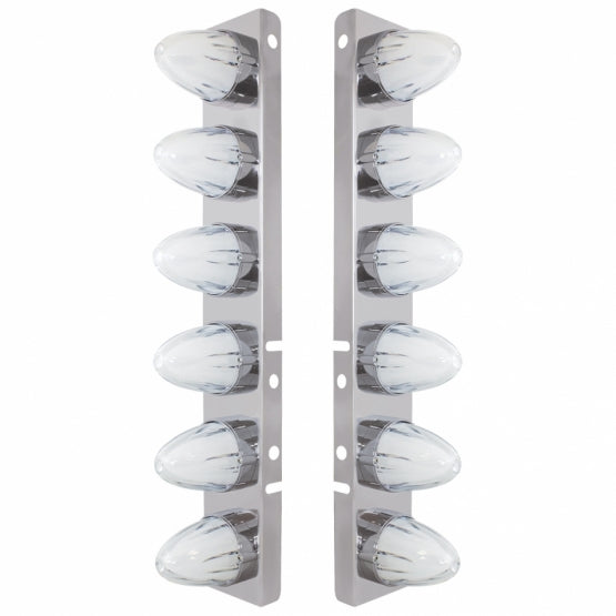 Stainless Steel Front Air Cleaner Brkt With 12 x 9 Amber Hi/Lo LED GloLight Watermelon Grakon Lights For Peterbilt - Clear Lens