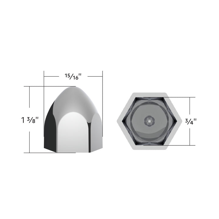 3/4" x 1 3/8" Chrome Plastic Bullet Nut Cover - Push-On (10-Pack)