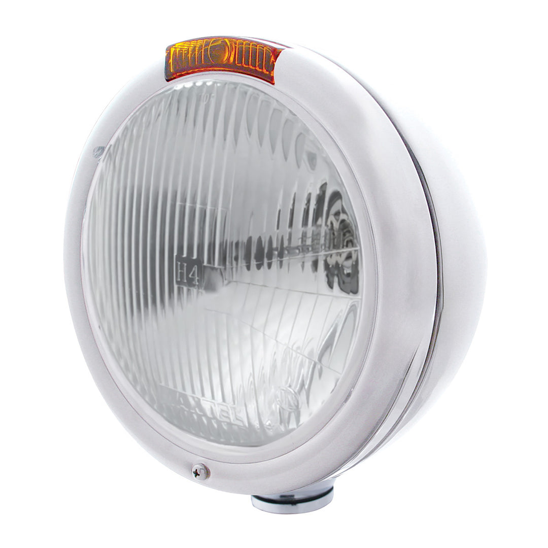 Chrome Classic Headlight H4 Bulb &amp; Turn Signal - Amber Lens