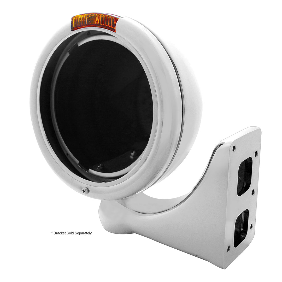 Stainless Steel "Classic" Headlight No Bulb &amp; Turn Signal Light - Amber Lens