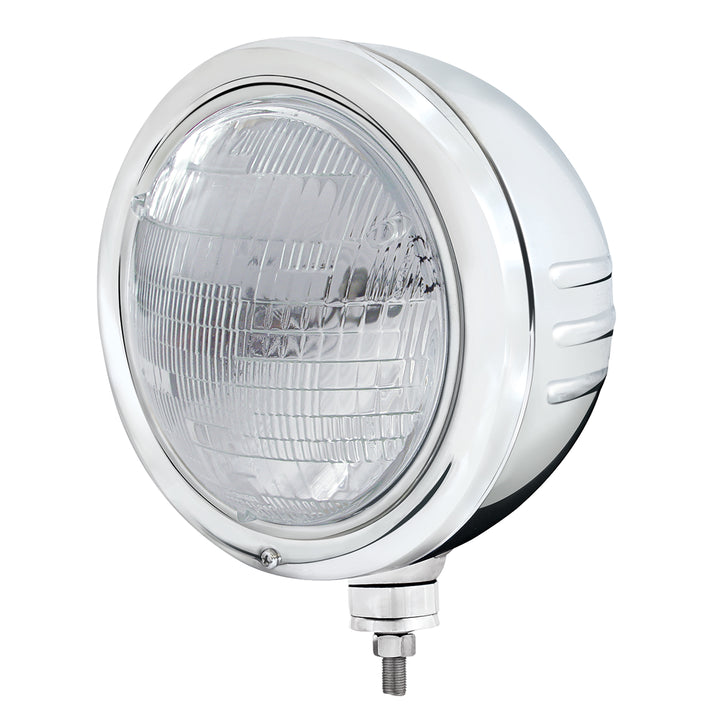 Stainless Classic Embossed Stripe Headlight Housing With 6014 Seal Beam Headlight