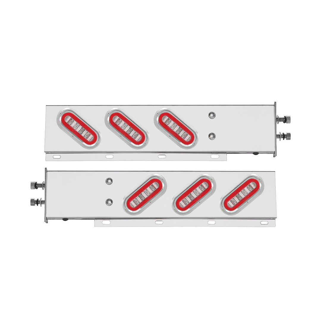 2-1/2" Bolt Pattern Stainless Steel Spring Loaded Bar With 6 x 22 Red LED 6" Oval GloLight &amp; Visor - Clear Lens (Pair)