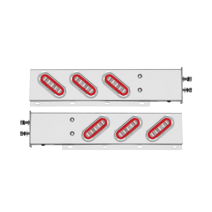 2-1/2" Bolt Pattern Stainless Steel Spring Loaded Bar With 6 x 22 Red LED 6" Oval GloLight &amp; Visor - Clear Lens (Pair)