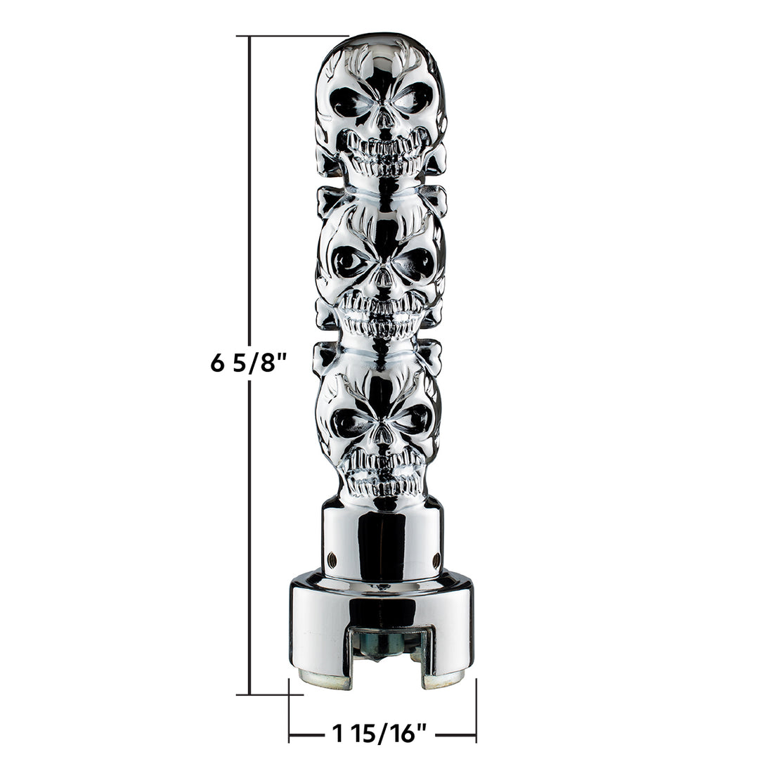 Thread-On 3 - Skull Gearshift Knob With Adapter For Eaton - Fuller 13/15/18 Speed Shifter - Chrome