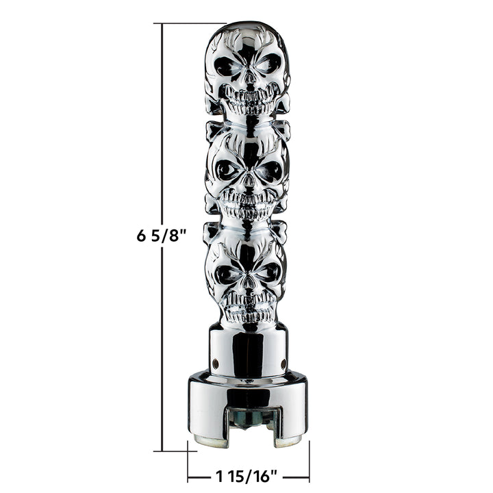 Thread-On 3 - Skull Gearshift Knob With Adapter For Eaton - Fuller 13/15/18 Speed Shifter - Chrome