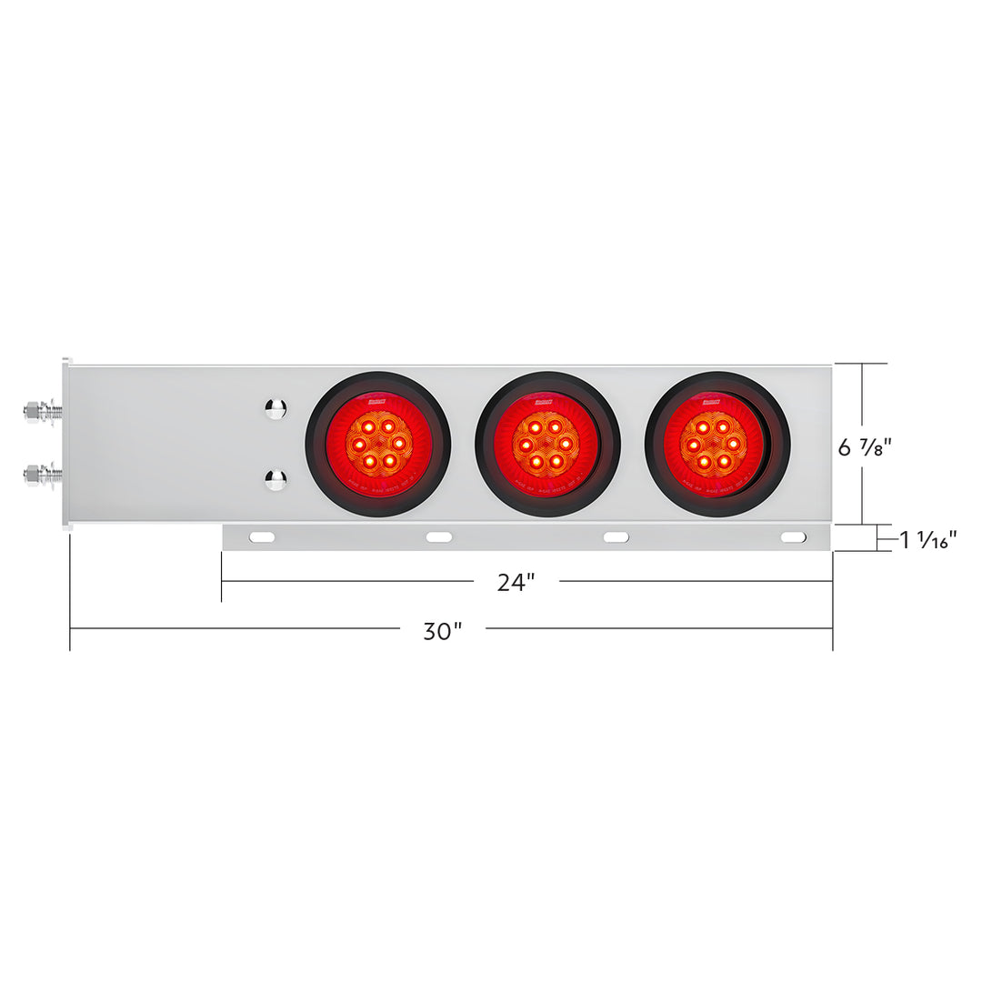 2-1/2" Bolt Pattern Stainless Steel Spring Loaded Bar With 6 x 4" 16 LED Turbine Lights - Red LED/Red Lens (Pair)
