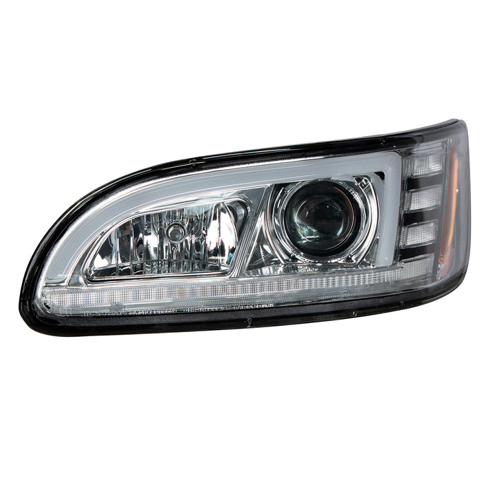 Chrome Projection Headlight With LED Sequential Turn &amp; DRL For 2005-2015 Peterbilt 386 - Driver