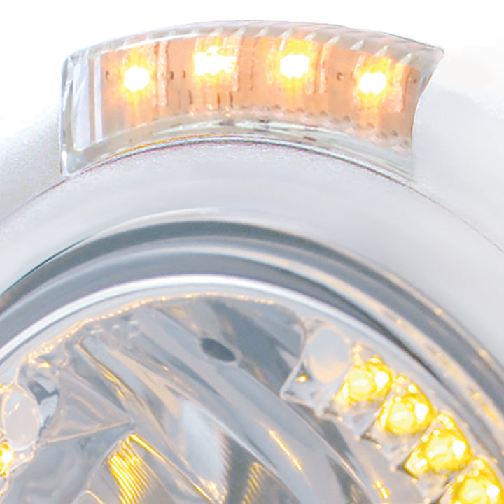 Stainless Steel Classic Headlight H4 With 34 Amber LED &amp; Dual Mode LED Signal - Clear Lens
