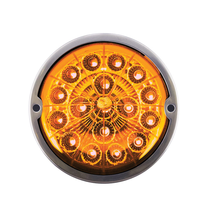 17 LED Watermelon Dual Function Double Fury Light Flush Mount Kit With Low Profile Stainless Steel Bezel - Amber &amp; Red LED