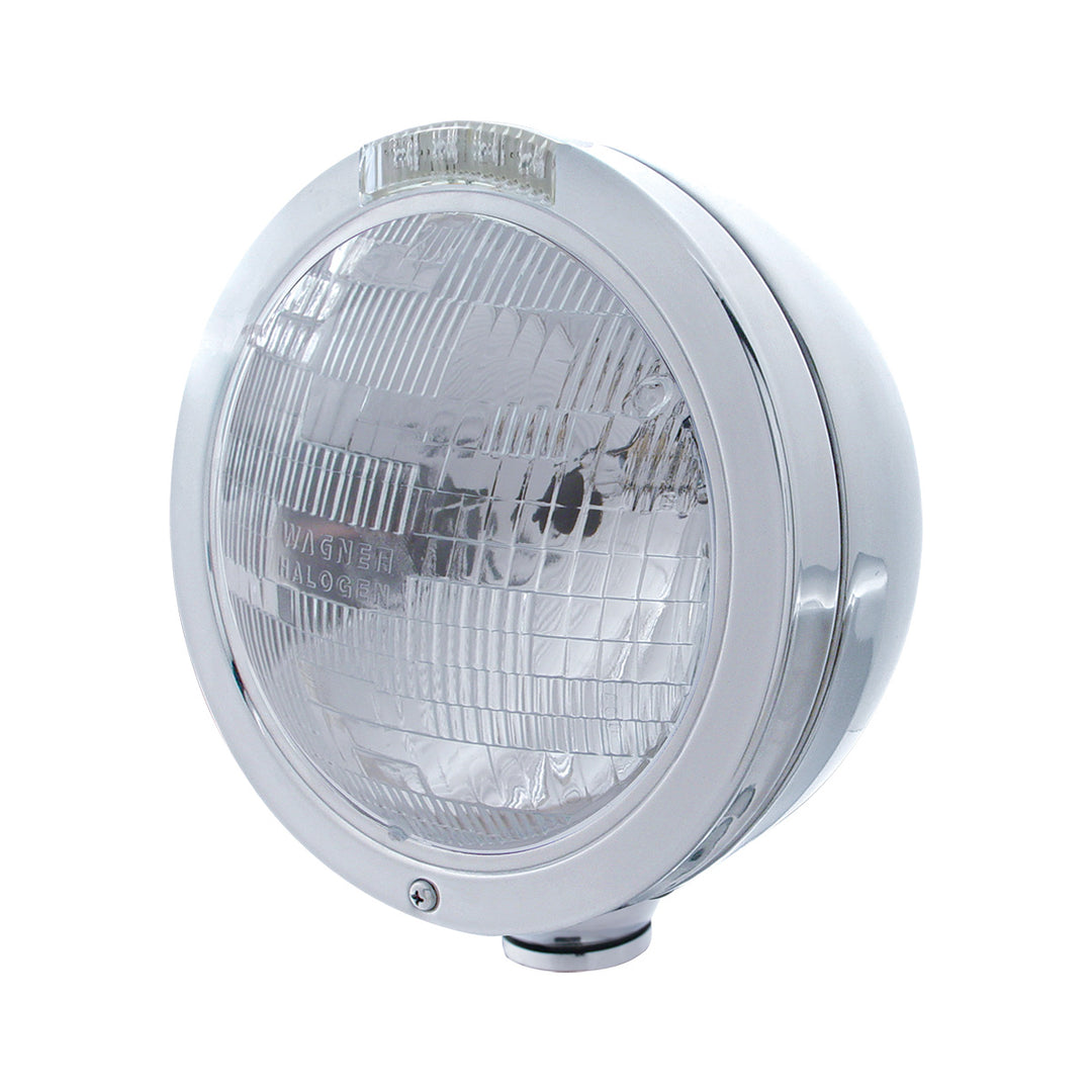 Stainless Steel Bullet Classic Headlight H6024 Bulb &amp; LED Turn Signal - Clear Lens