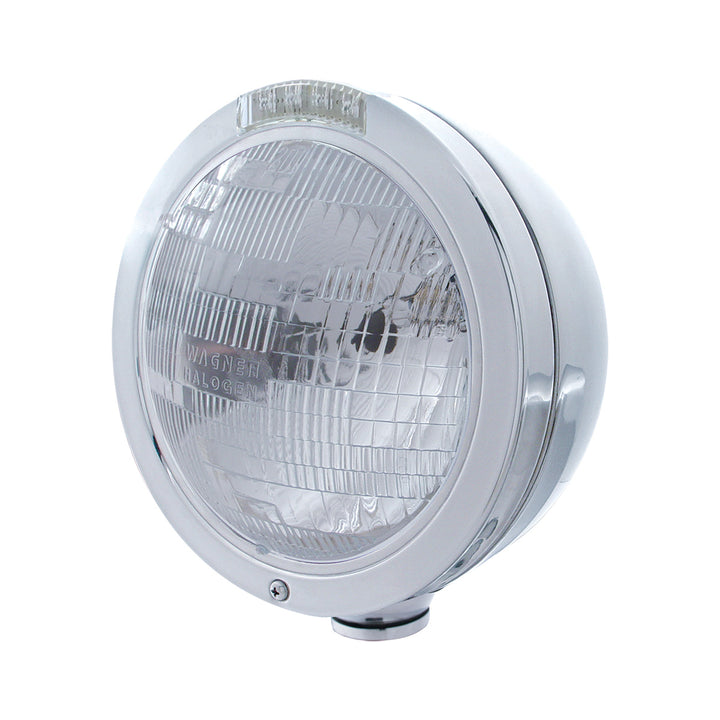 Stainless Steel Bullet Classic Headlight H6024 Bulb &amp; LED Turn Signal - Clear Lens