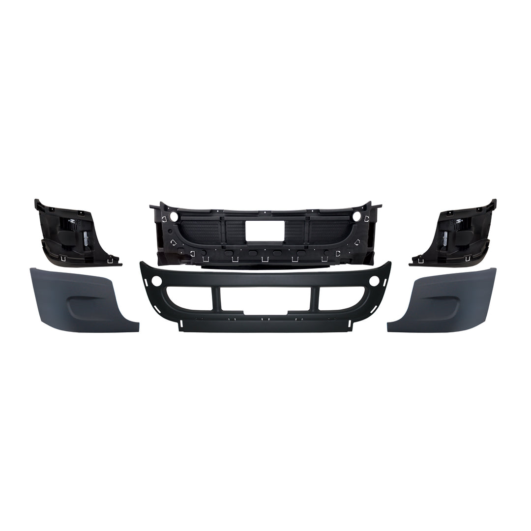 Complete 3 - Piece Front Bumper Set Without Fog Light Hole For 2008-2017 Freightliner Cascadia