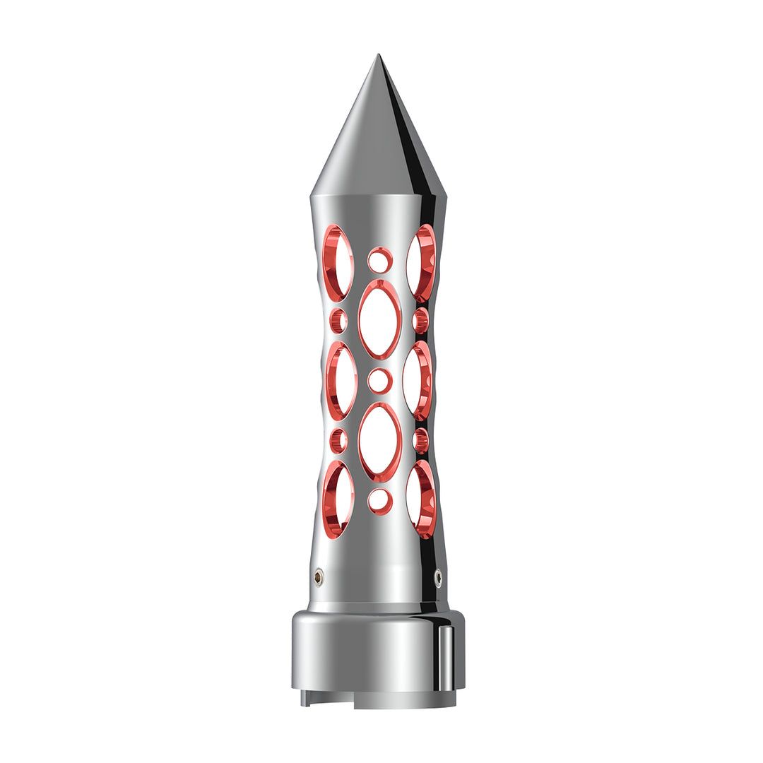 Thread-On Daytona Style Spike Gearshift Knob With LED 9/10 Speed Adapter - Chrome/Red LED